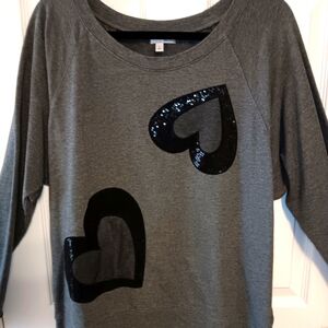Halogen Sequin Heart Raglan Sleeve Round Neck Sweatshirt